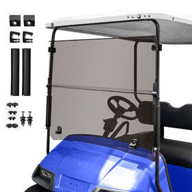 NOKINS windshield on EZGO TXT folded for air flow and protection