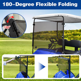 NOKINS EZGO TXT windshield fully unfolded offering 180 degree view