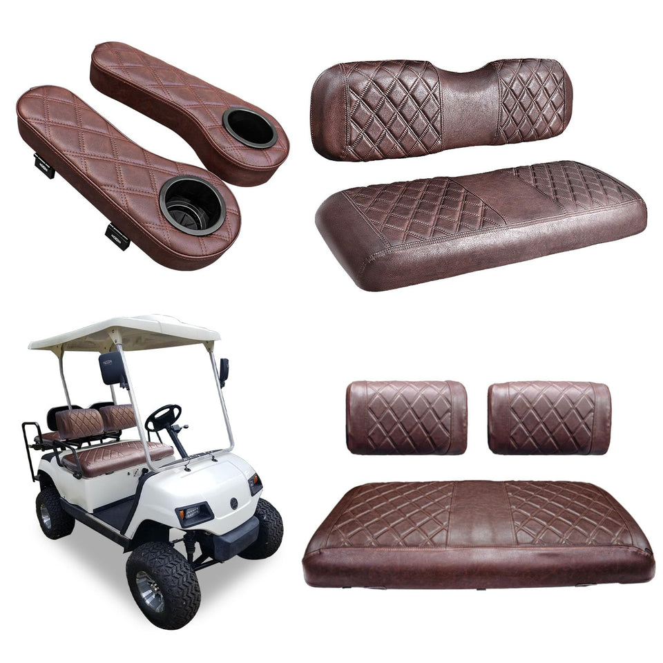 NOKINS golf seat cover front view in brown vinyl for easy cleaning