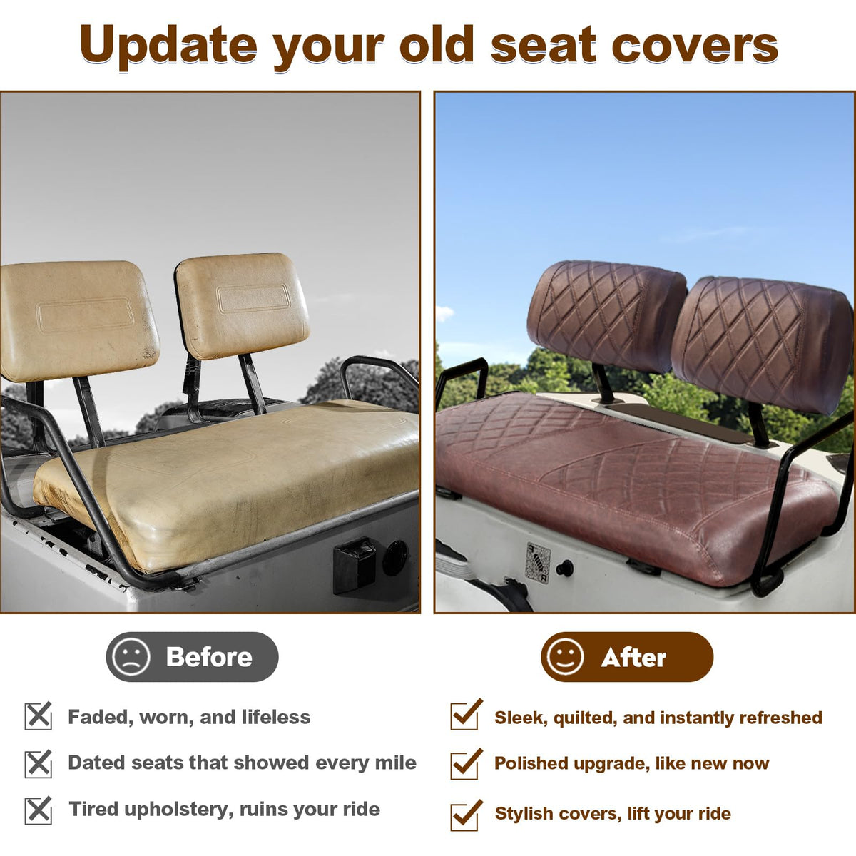 NOKINS rear seat cover in brown vinyl with flip-up armrests for comfort