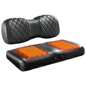 NOKINS heated seat cover on front golf cart seat for chilly mornings