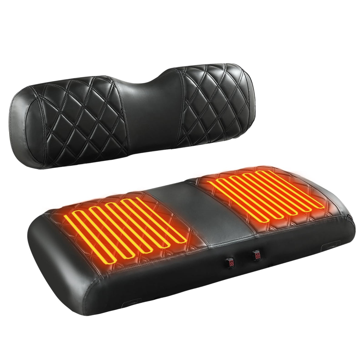 NOKINS heated seat cover front view offering warm comfort on vinyl for chilly rounds