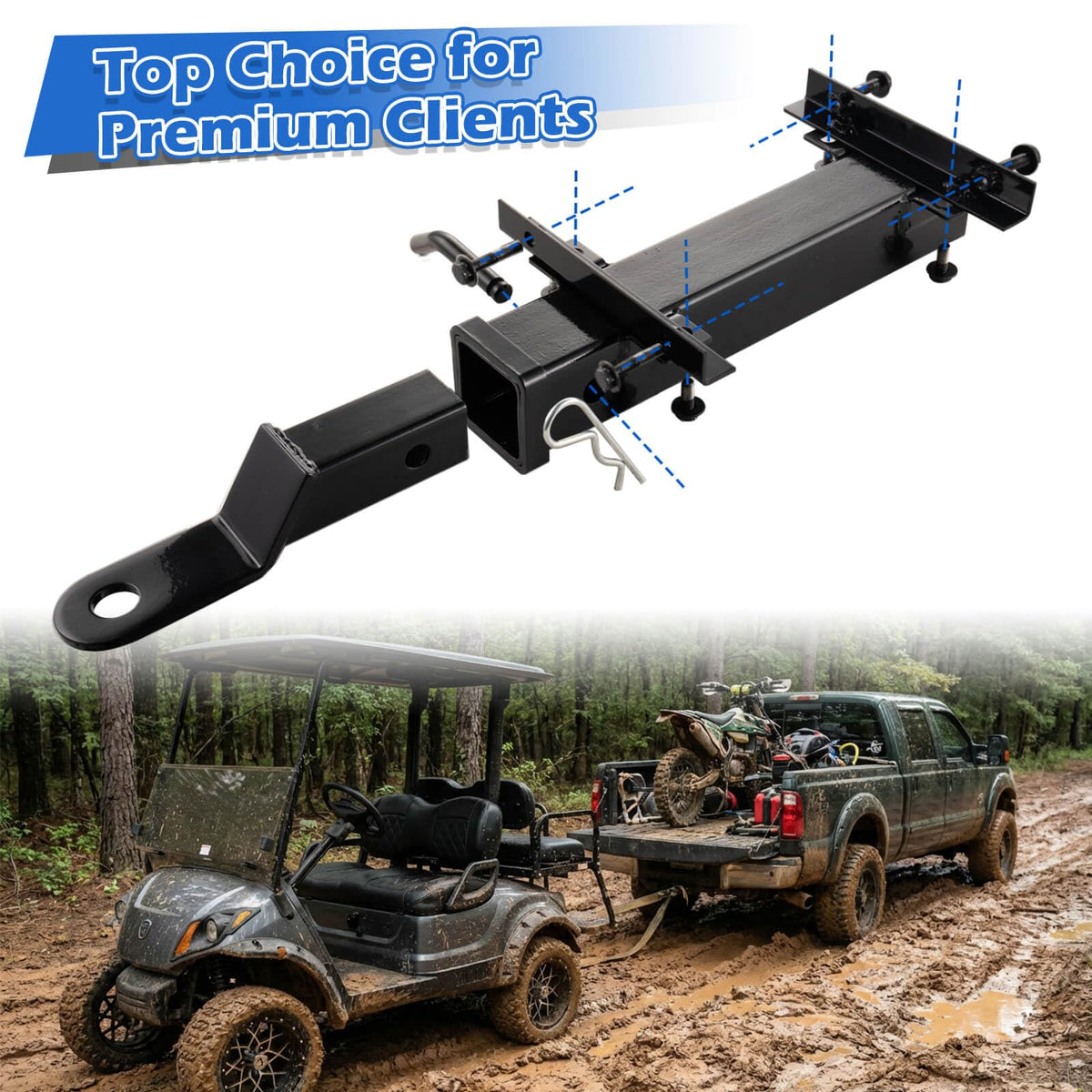 NOKINS hitch pin and cotter pin with mounting hardware simplify installation.