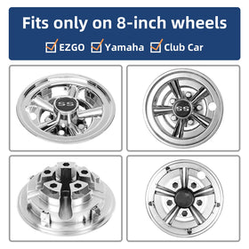 NOKINS 5-spoke chrome hubcaps add premium look to EZGO, Club Car, Yamaha.