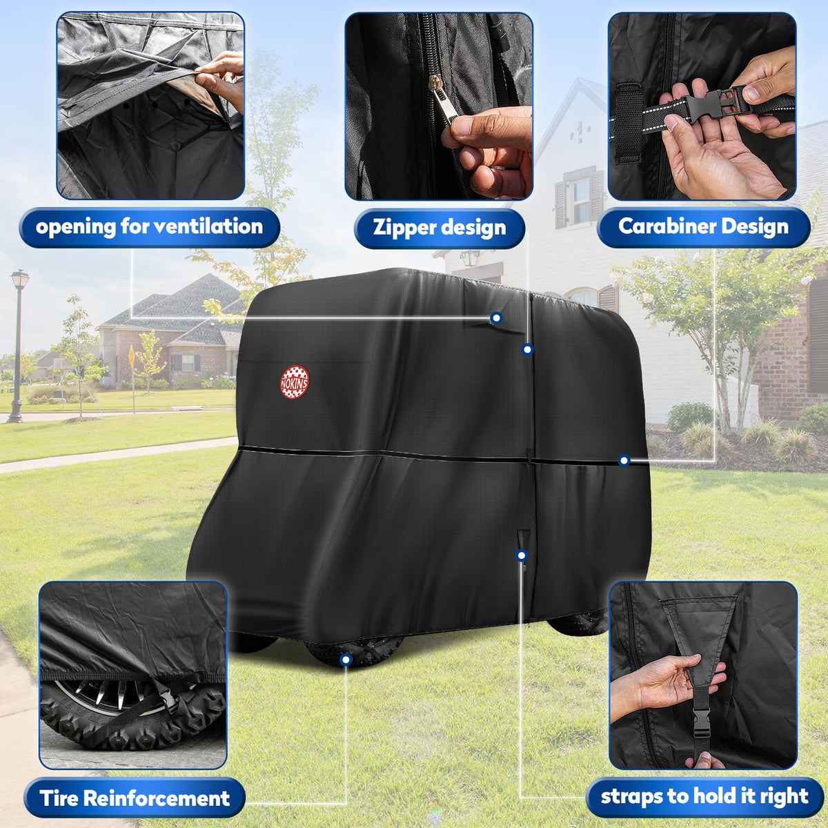 NOKINS inside-silver coating provides UV protection for the cart's finish.
