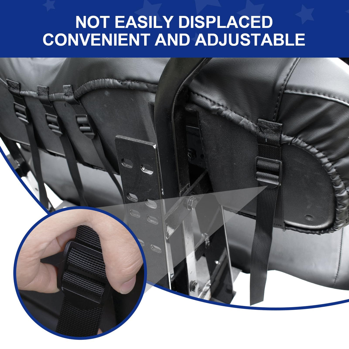 NOKINS easy-install straps and buckle system secures the rear seat cover quickly.
