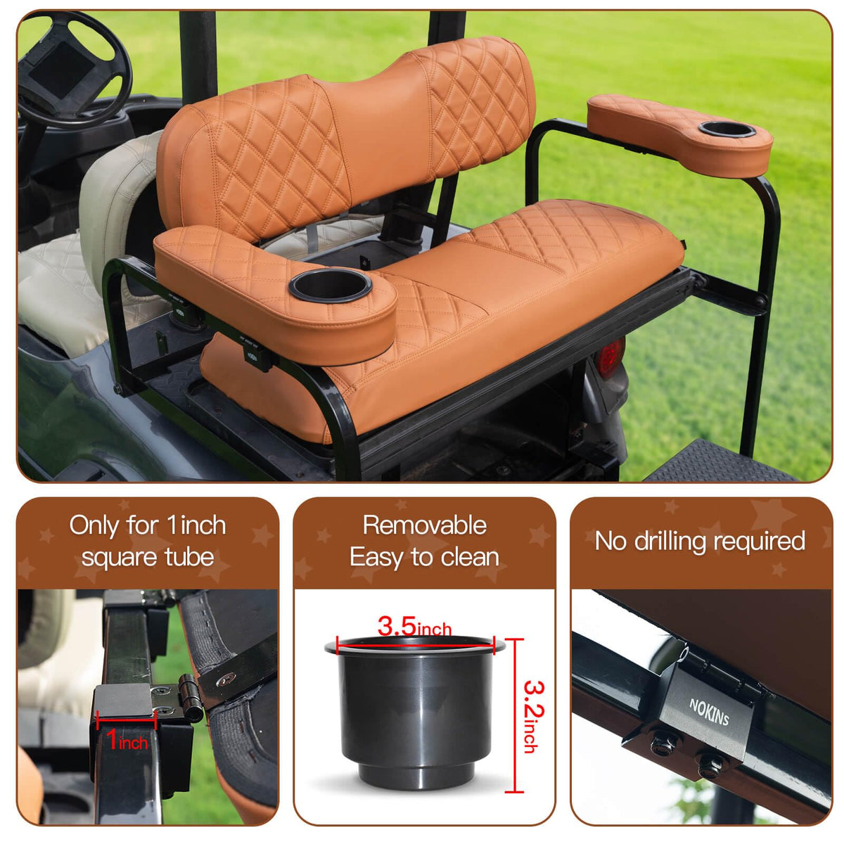 NOKINS inward-mount diamond brown armrest keeps rear passengers comfortable