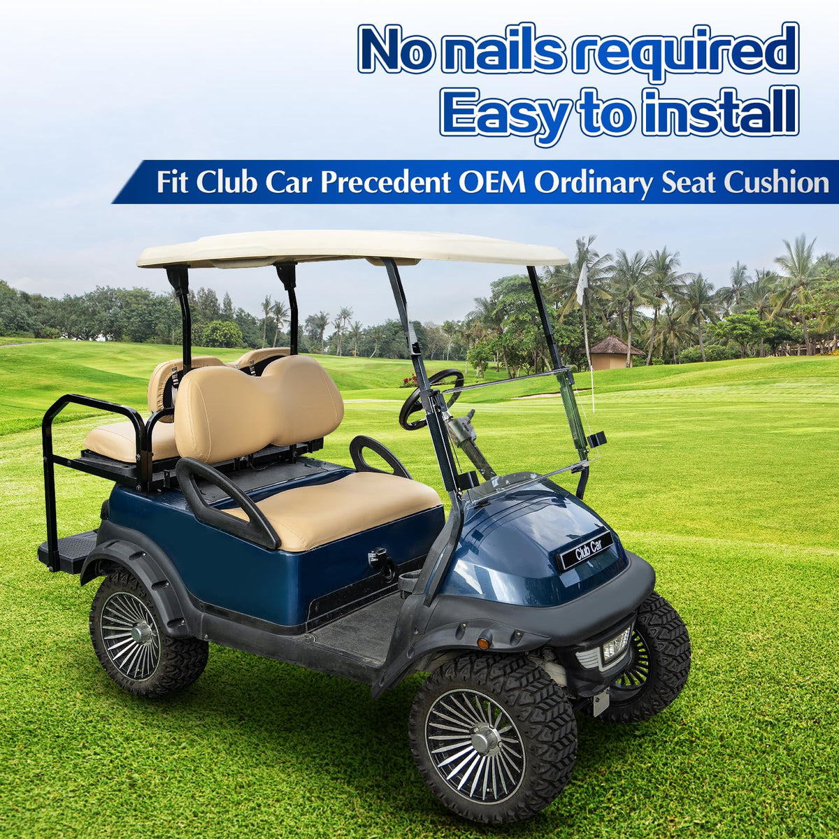 NOKINS leather seat cover for Club Car Precedent, smooth premium look.