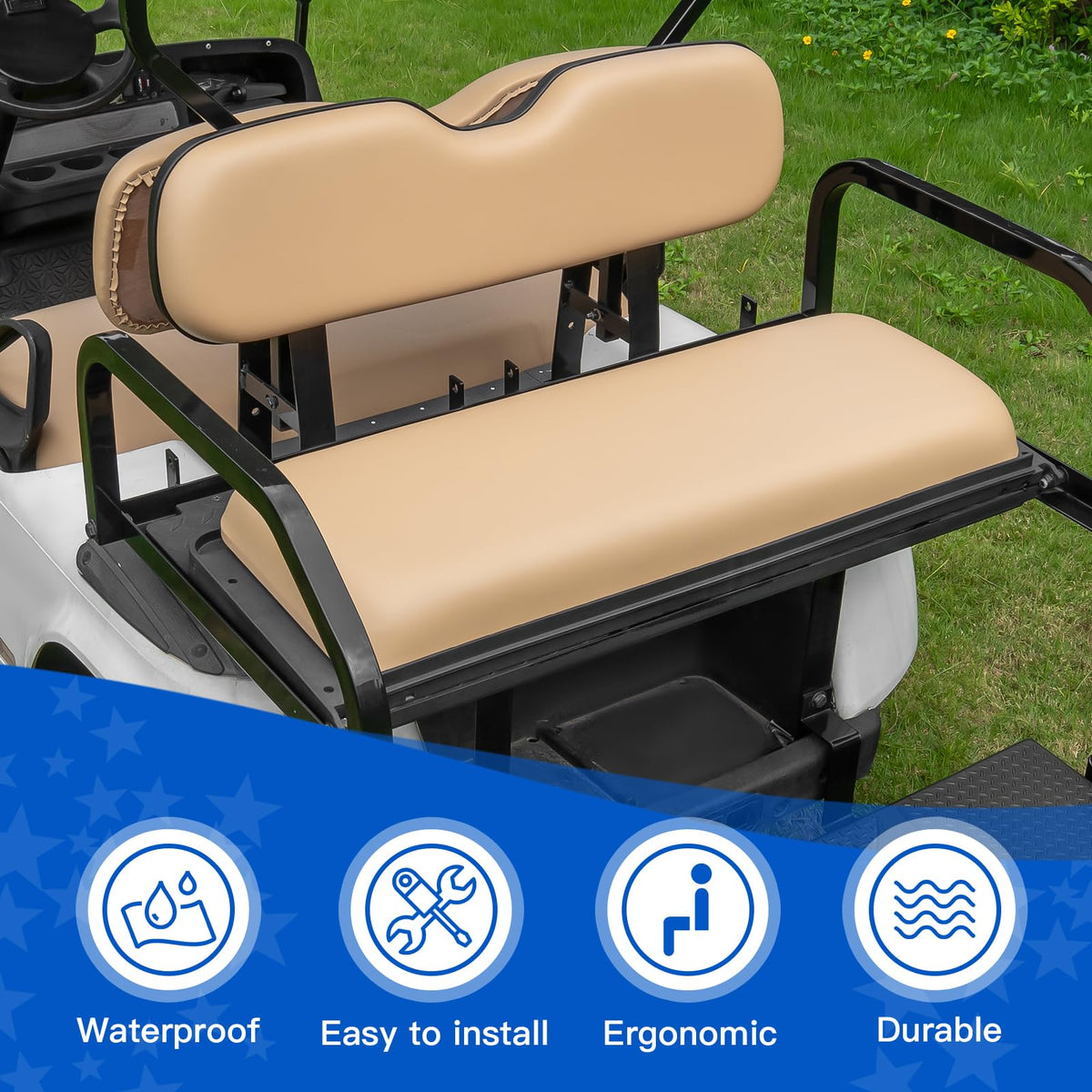 NOKINS tan back seat design adds modern style to your golf cart.