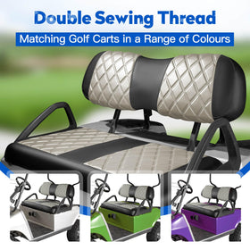NOKINS Oyster Gray and Black vinyl seat on a golf cart with wipe-clean ease.