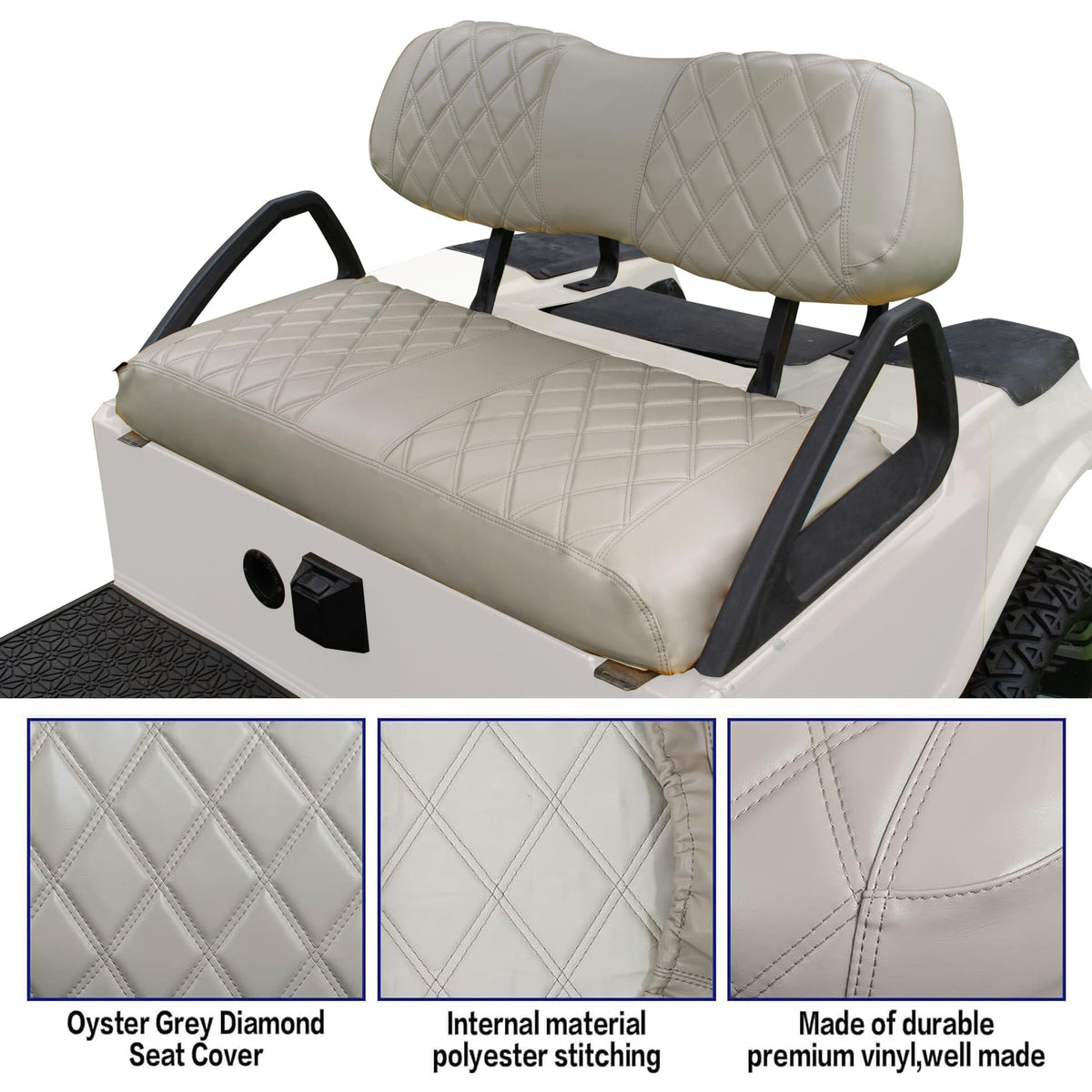 NOKINS oyster grey diamond front seat cover provides durable vinyl protection.