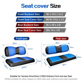 NOKINS rear seat cover with blue-black diamond stitching enhances comfort