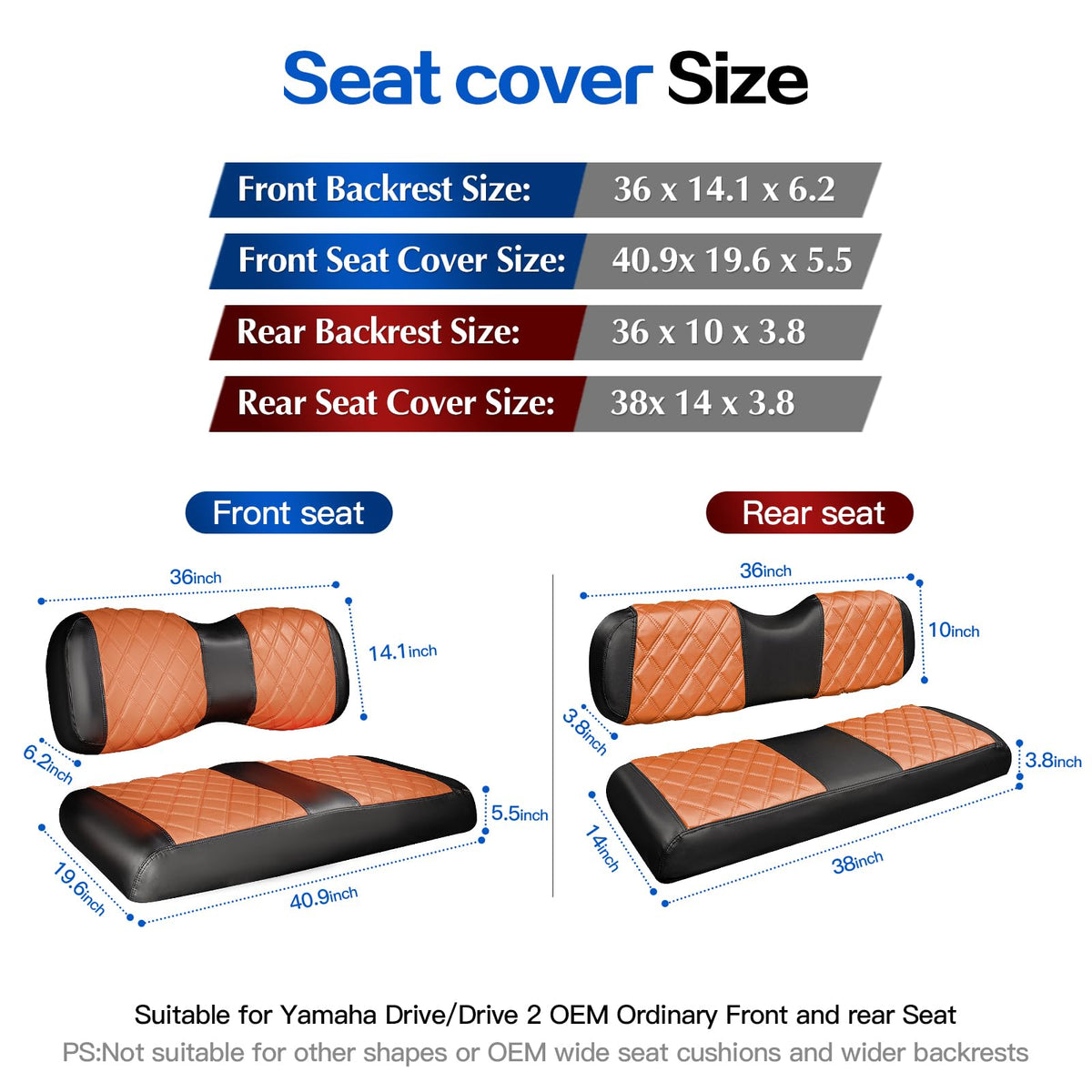 NOKINS rear seat cover diamond stitch for EZGO TXT, durable and easy to clean