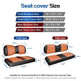 NOKINS rear seat cover diamond stitch for EZGO TXT, durable and easy to clean