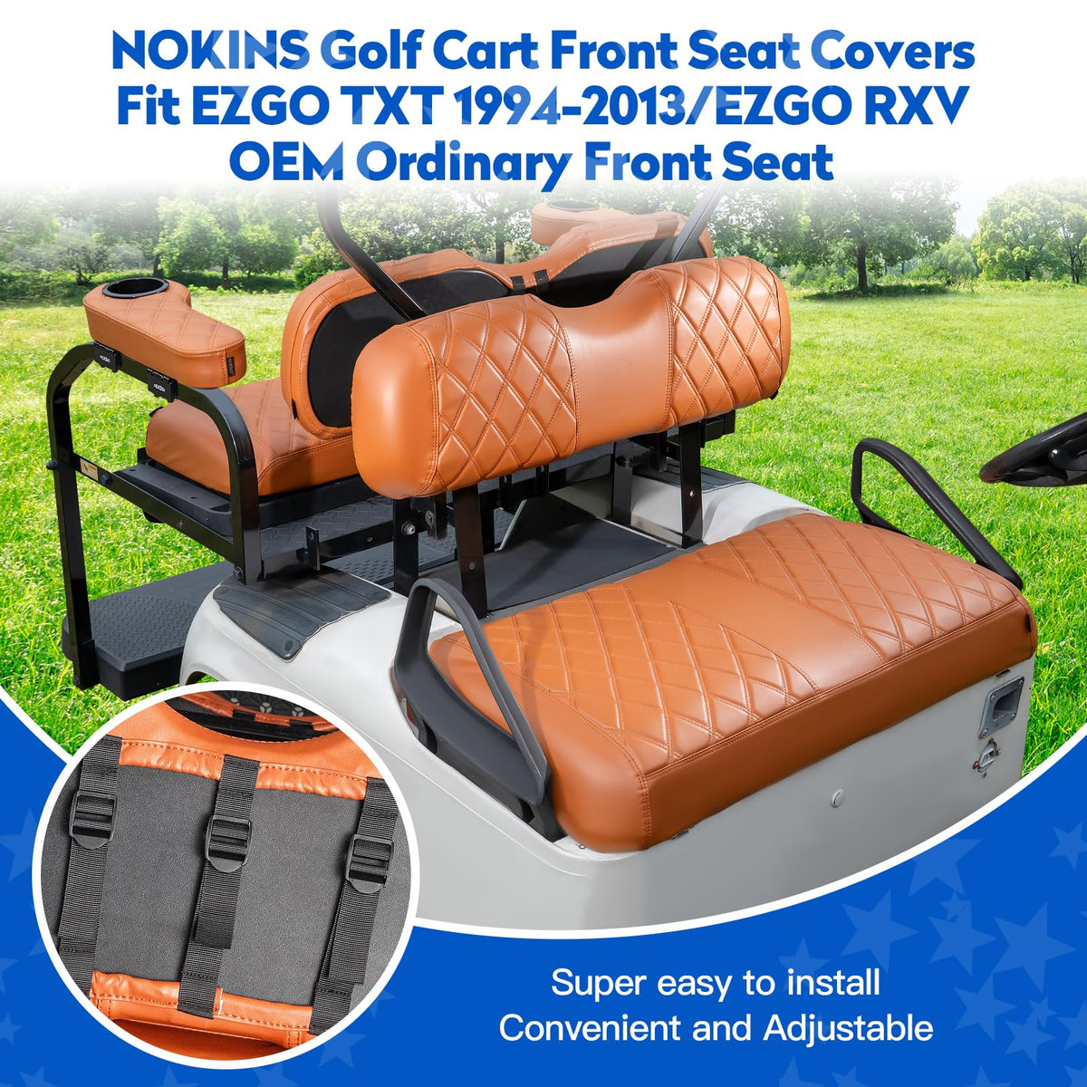 NOKINS rear seat cover for EZGO TXT RXV provides seat protection and easy cleaning.