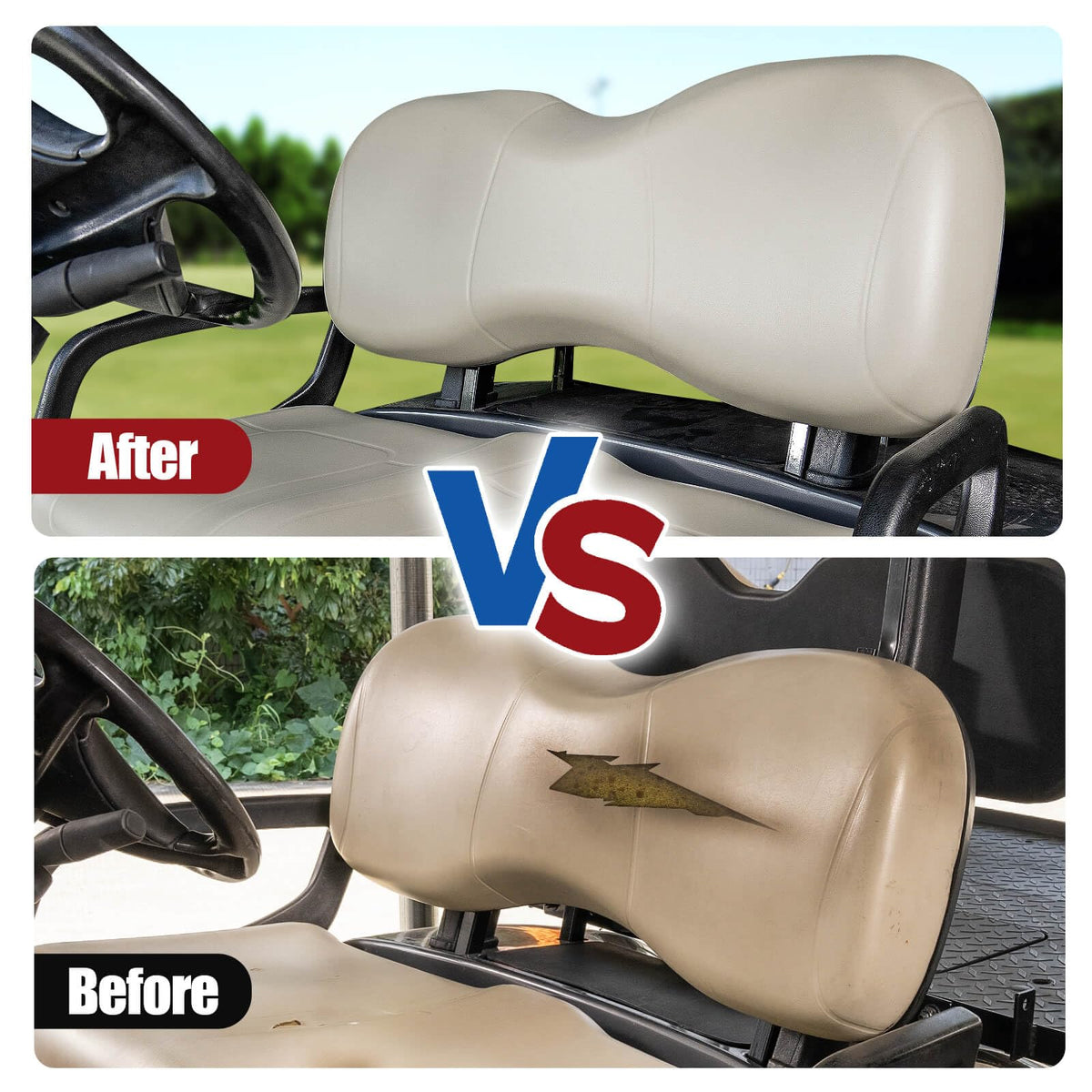 NOKINS reinforced plastic base withstands harsh weather for golf-cart use.