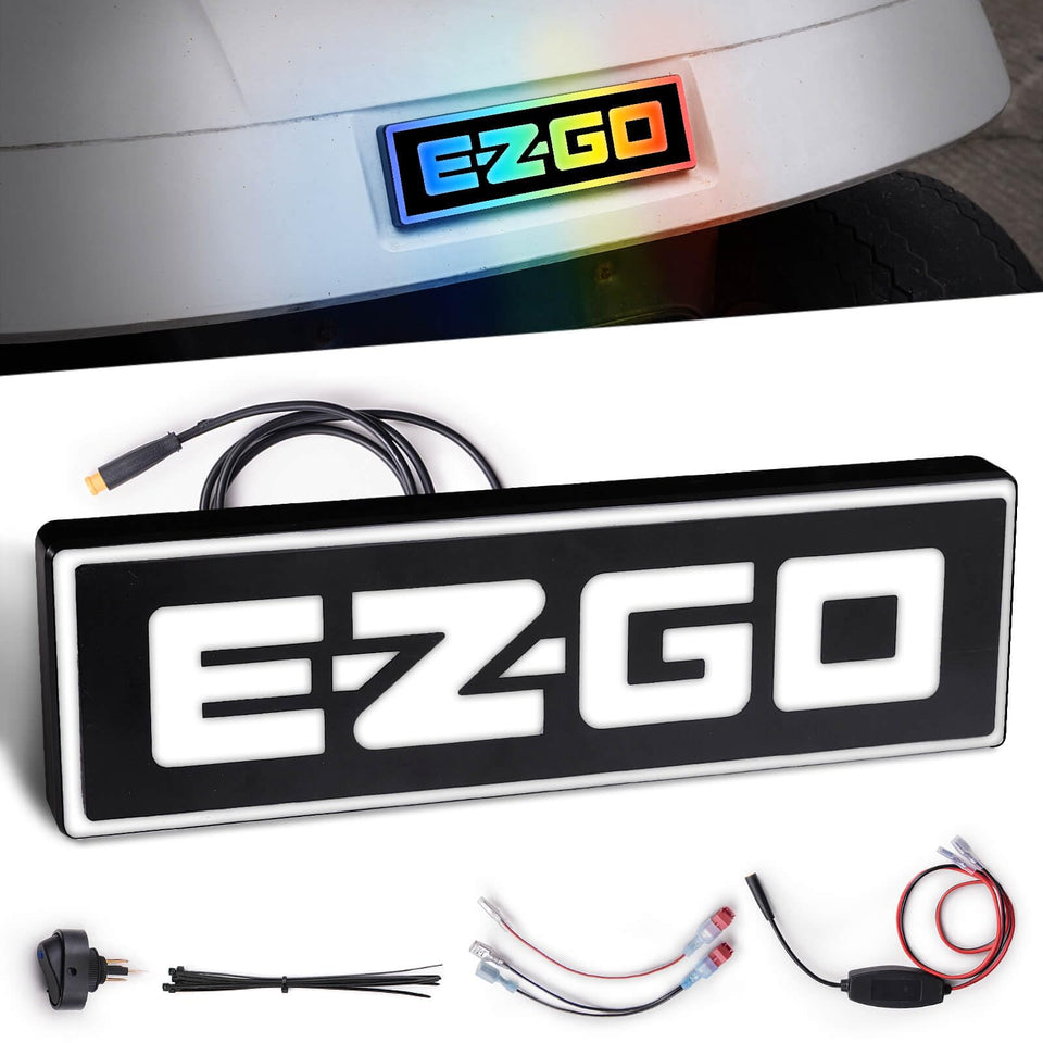 NOKINS RGB front emblem for EZGO TXT enhances night visibility with color