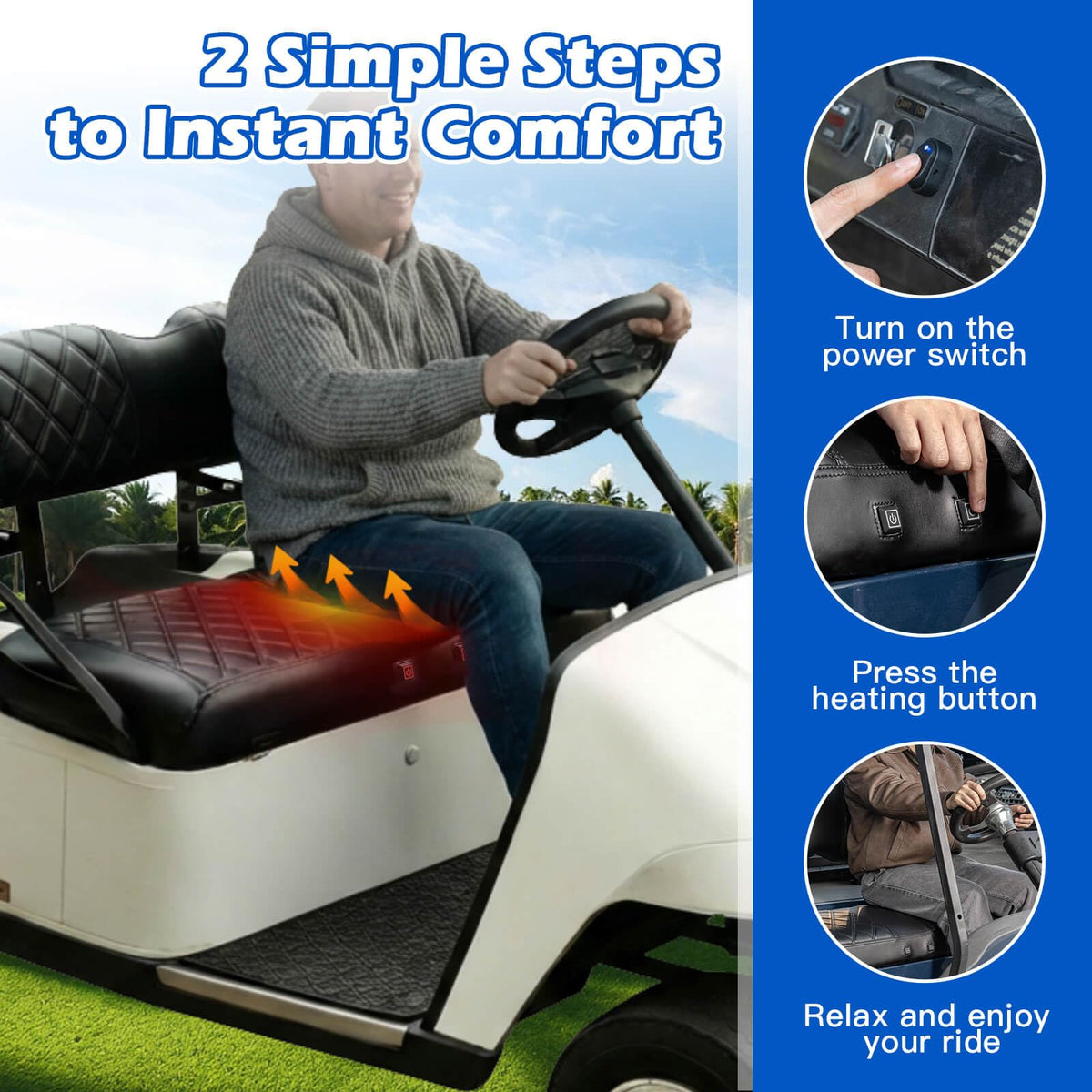 NOKINS seat cover with adjustable straps ensures secure fit on golf cart
