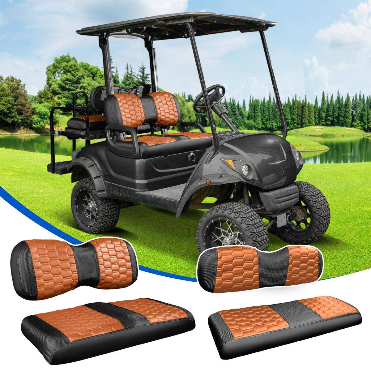 NOKINS front hexagon carbon fiber seat cover in dark brown for Yamaha Drive improves style