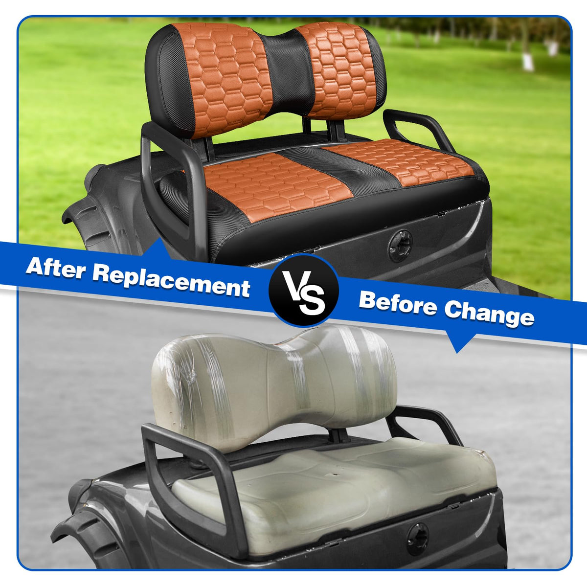 NOKINS seat covers on cart demonstrating upgraded look for style