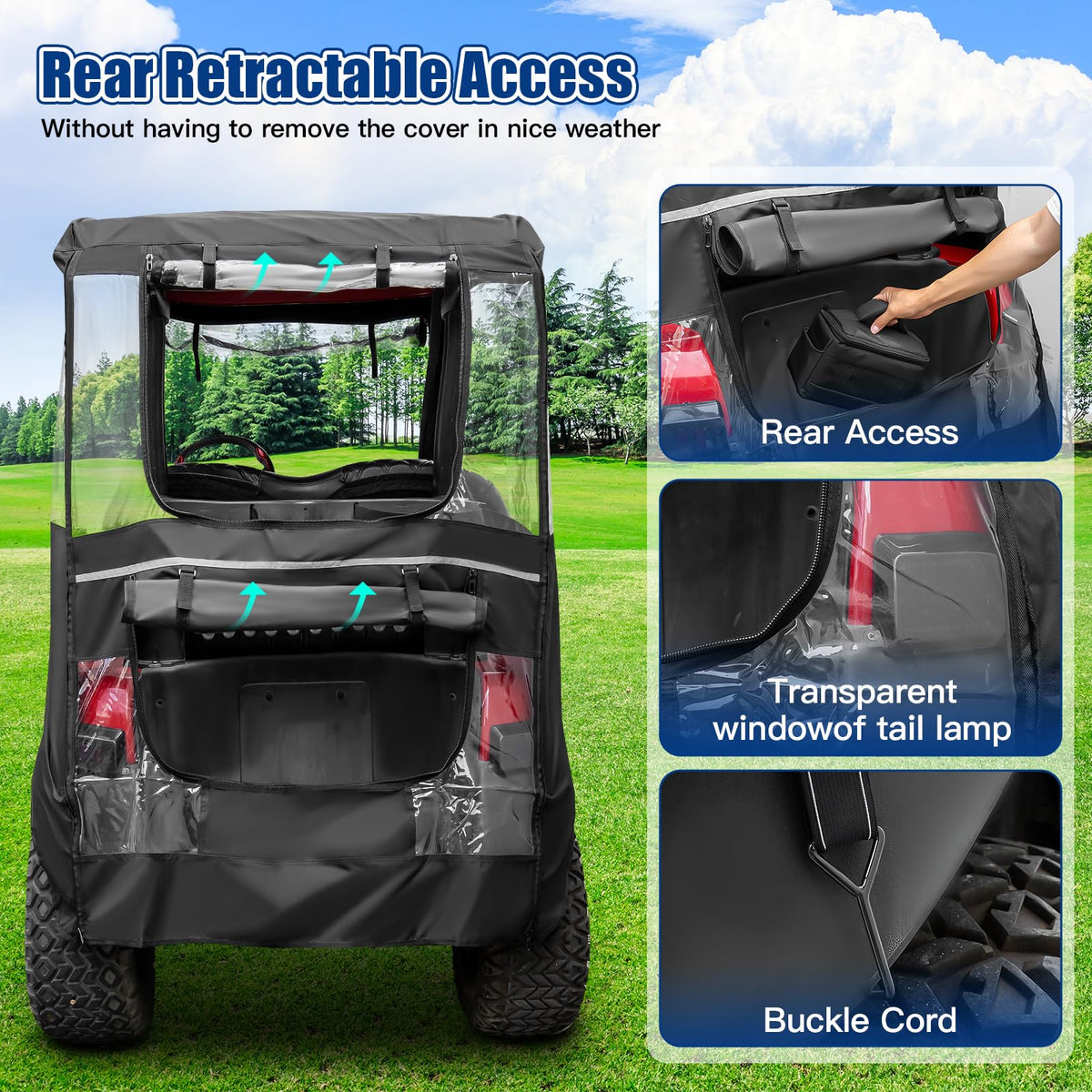 NOKINS side door roll-up window enables ventilation while keeping interior protected.