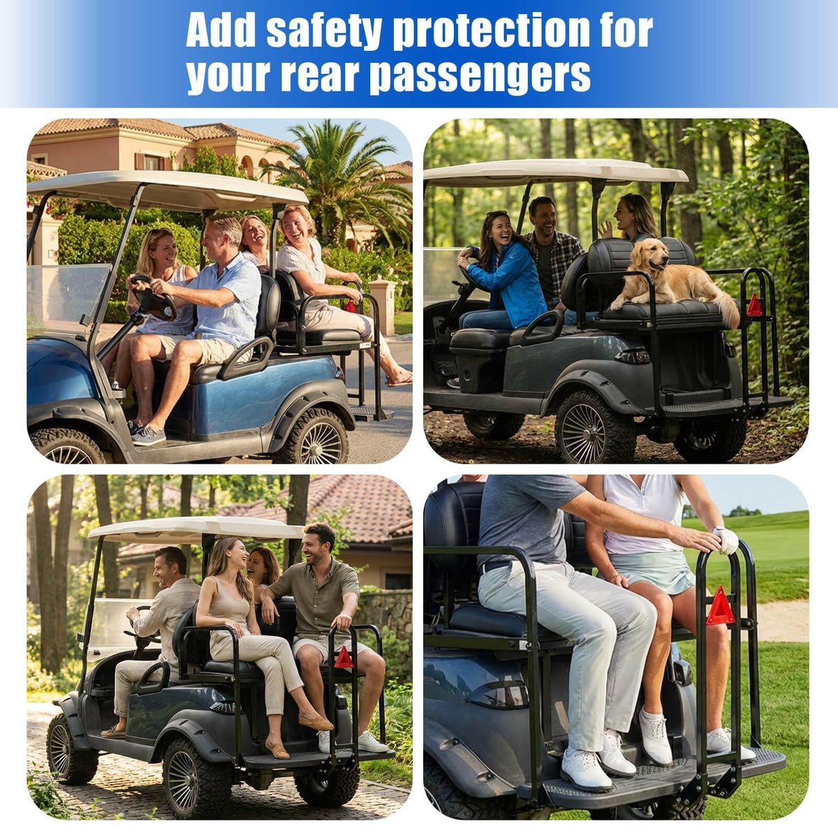 NOKINS triangle reflector boosts nighttime visibility on a golf cart