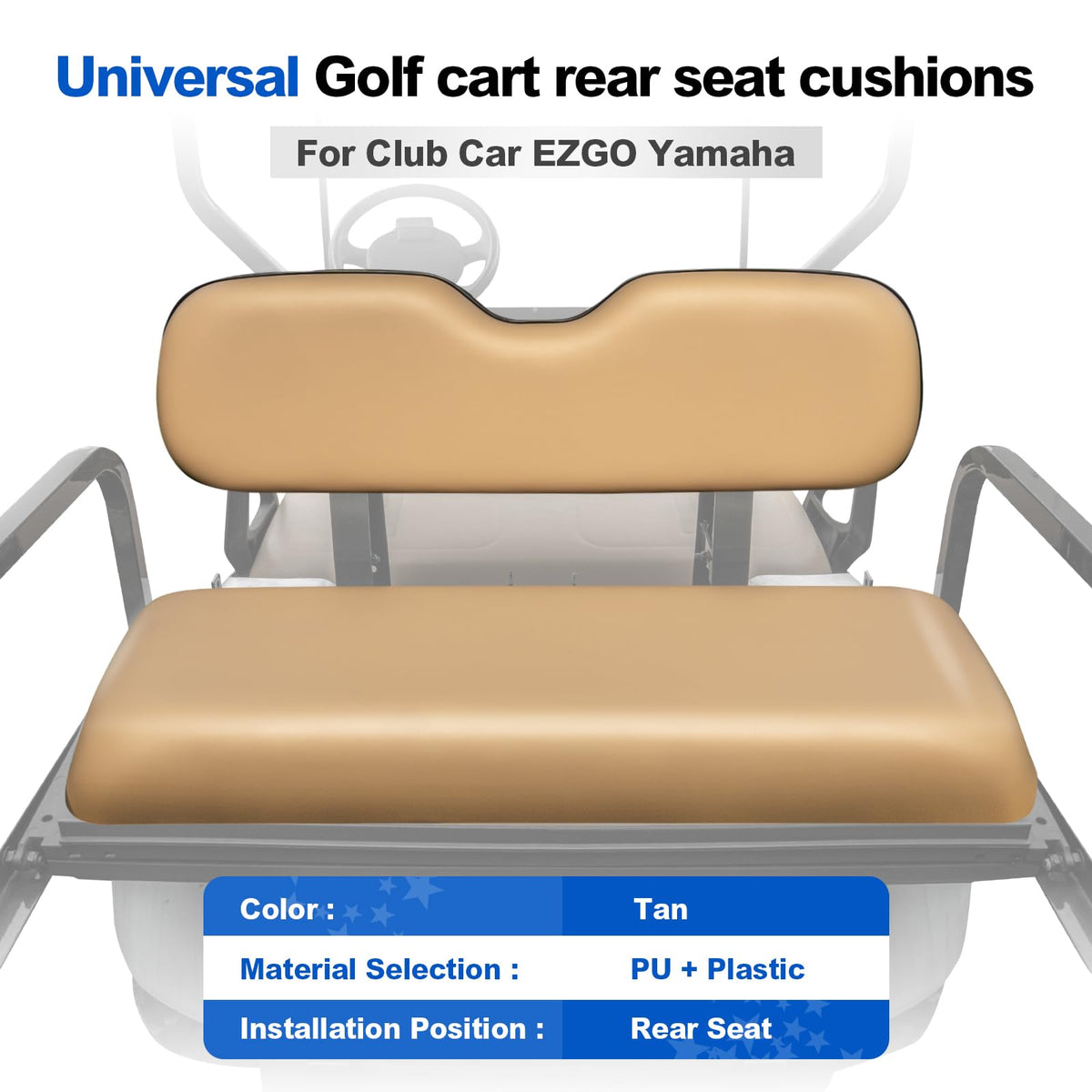 NOKINS universal back seat cushion installation view suited for EZGO Yamaha Club Car.