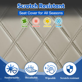 NOKINS vinyl Oyster Gray seat covers closeup shows a durable, scratch-resistant surface.