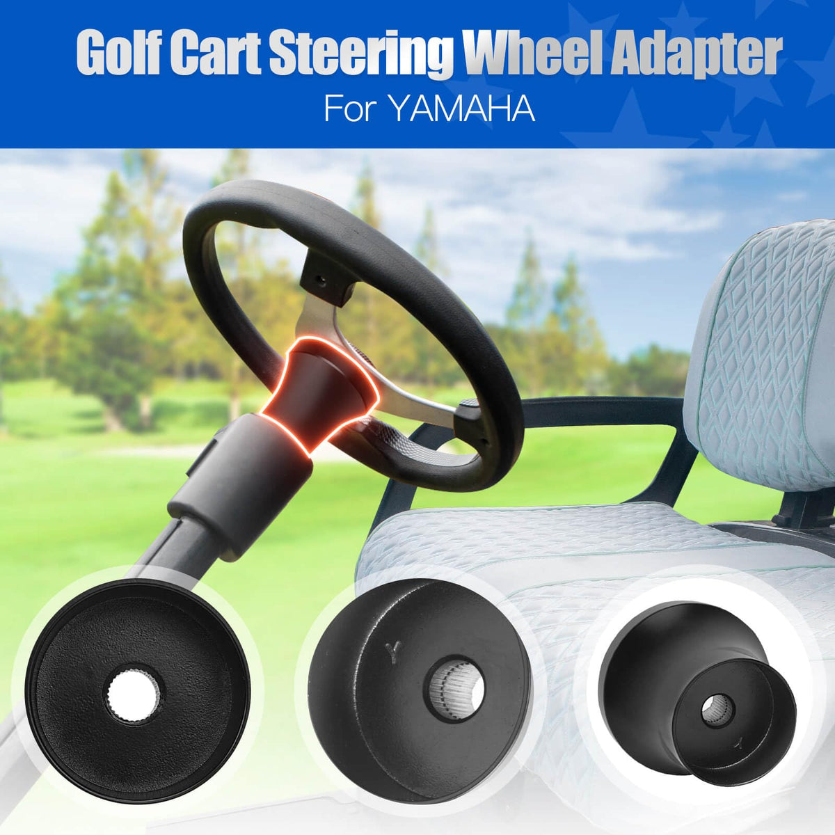 NOKINS aluminum body adapter for Yamaha, durable for outdoor golf cart use.