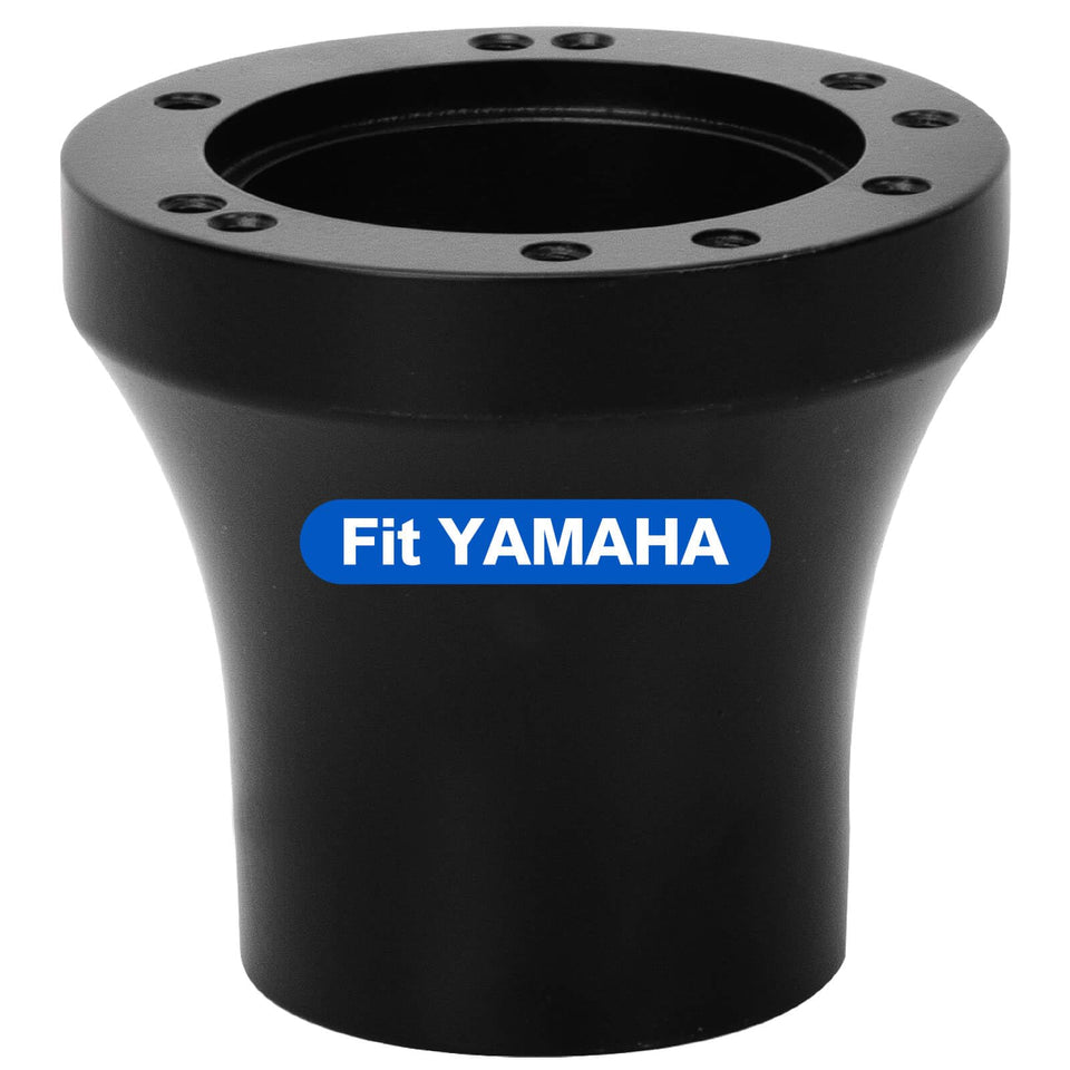 NOKINS Yamaha steering wheel adapter close-up in black finish, corrosion-resistant aluminum.