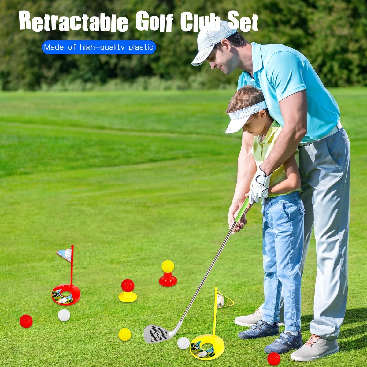 Lightweight stainless steel shaft supports easy handling for kids.