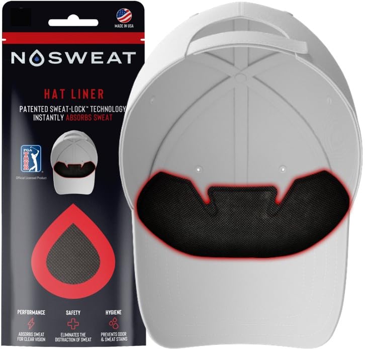 Nosweat Golf Hat Sweat Liner in use keeps sweat away from eyes and glasses.