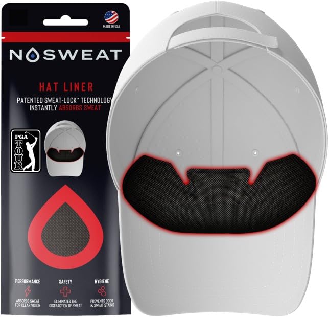 No Sweat golf hat liner inside adhesive shows secure fit and long-lasting absorbency