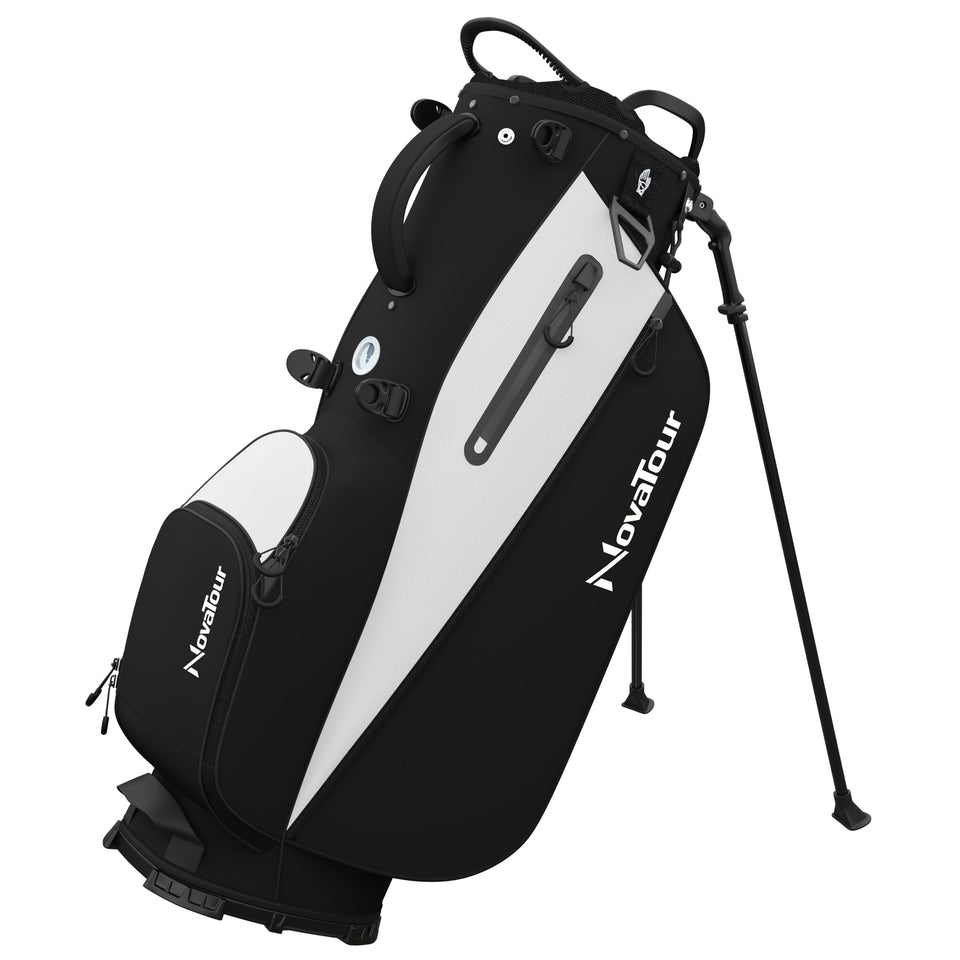 NovaTour golf stand bag with 7-way dividers keeps clubs neatly organized for quick access.
