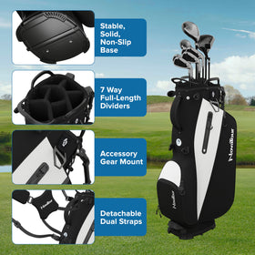 NovaTour golf stand bag has dual strap for comfortable carry across long rounds.