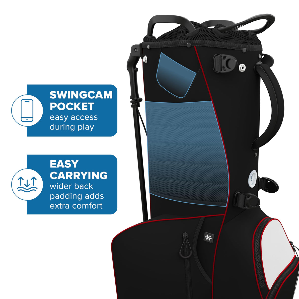 NovaTour stand bag easy-lift handles simplify grabbing and lifting between shots