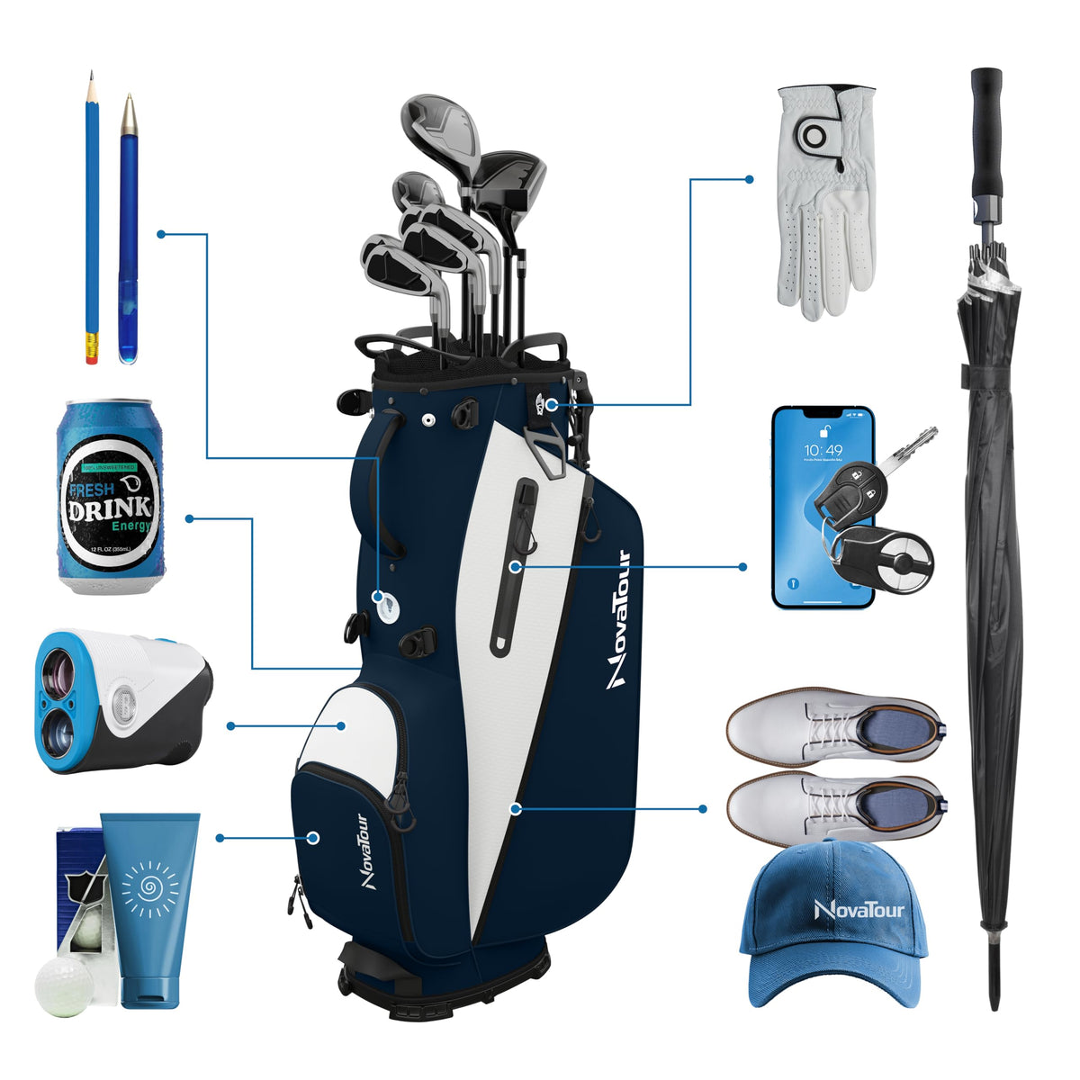 NovaTour easy-lift handles for simple transport between tee and cart