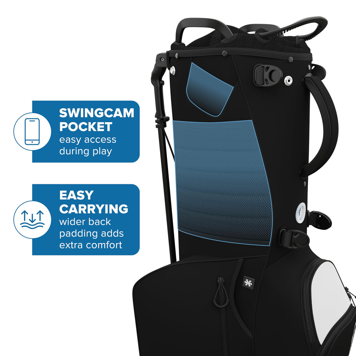NovaTour stand bag anti-slip legs provide stable footing on any surface.