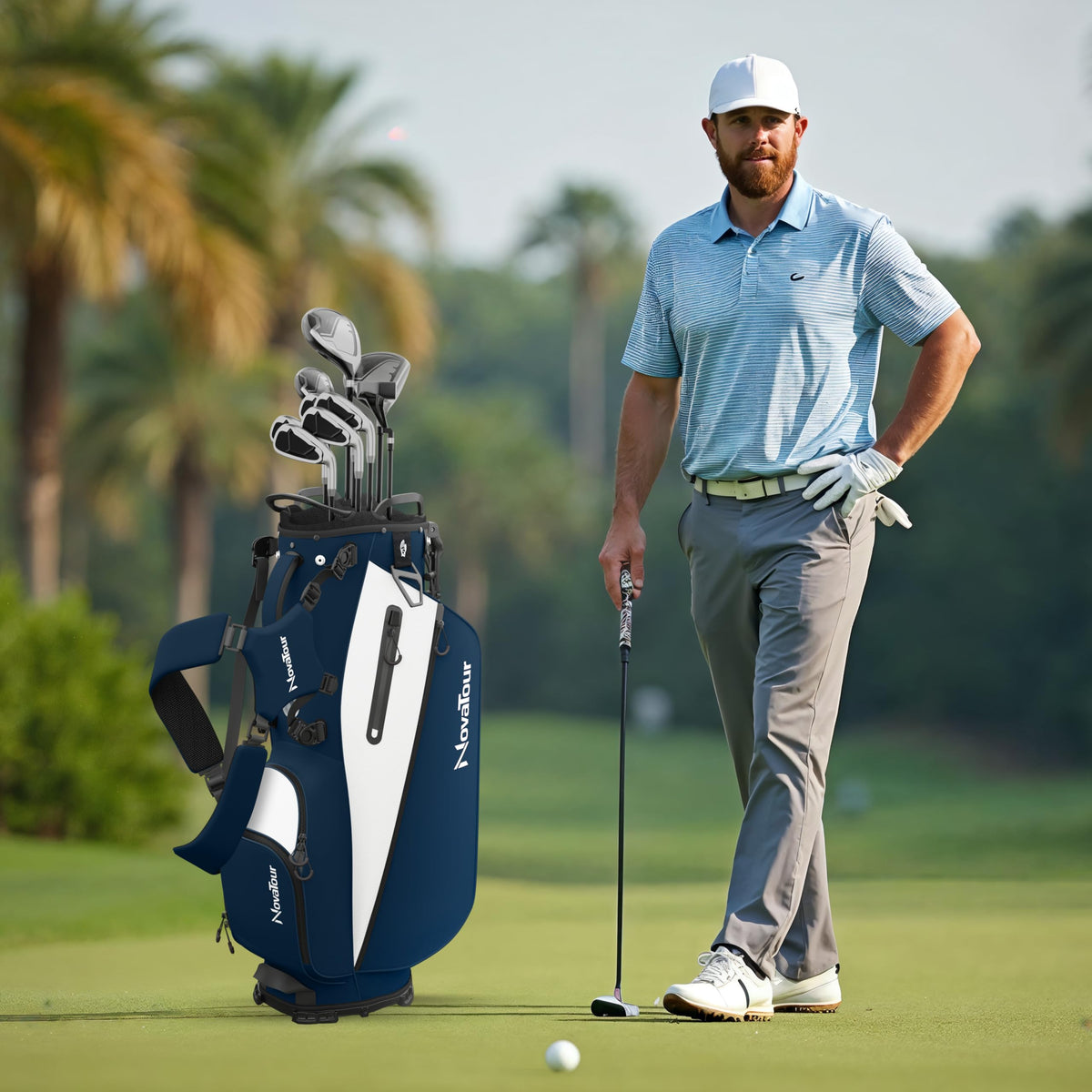 NovaTour swing cam holder on bag to record and analyze swings