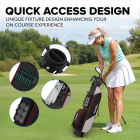 NovaTour built-in tee holder and Velcro glove patch keep essentials handy