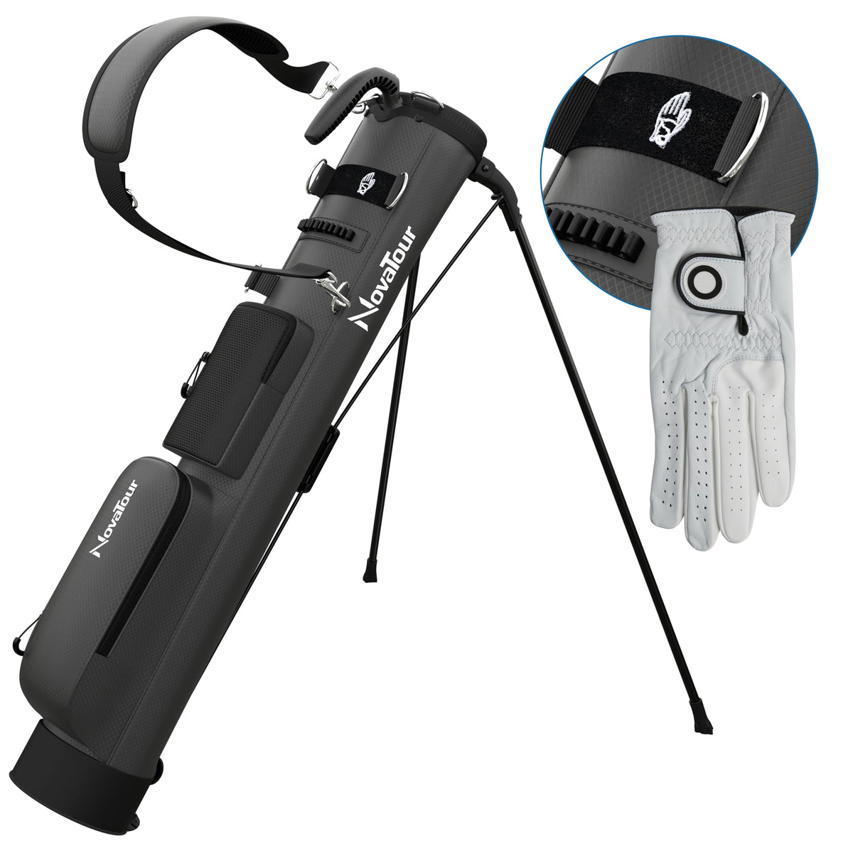 NovaTour Ultra Lightweight Golf Bag profile in steel grey, easy carry for quick rounds.