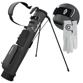 NovaTour Ultra Lightweight Golf Bag profile in steel grey, easy carry for quick rounds.
