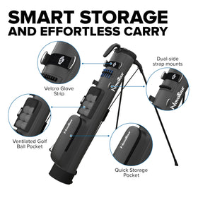 NovaTour bag's multiple storage pockets keep balls, tees, and accessories organized.