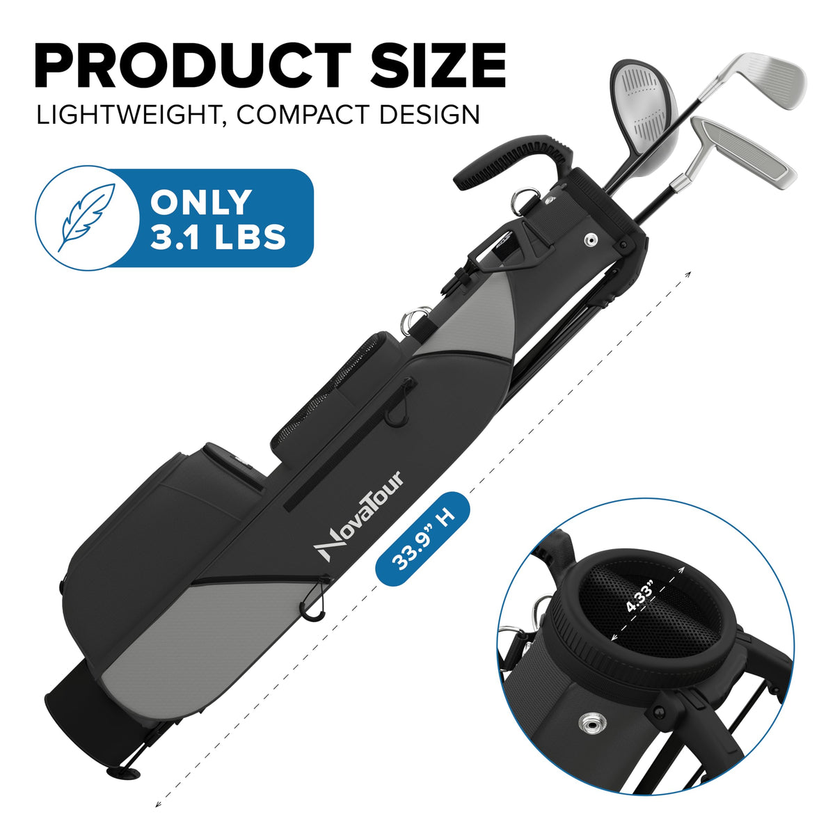 NovaTour Ultra Lightweight golf bag double strap distributes weight for comfort