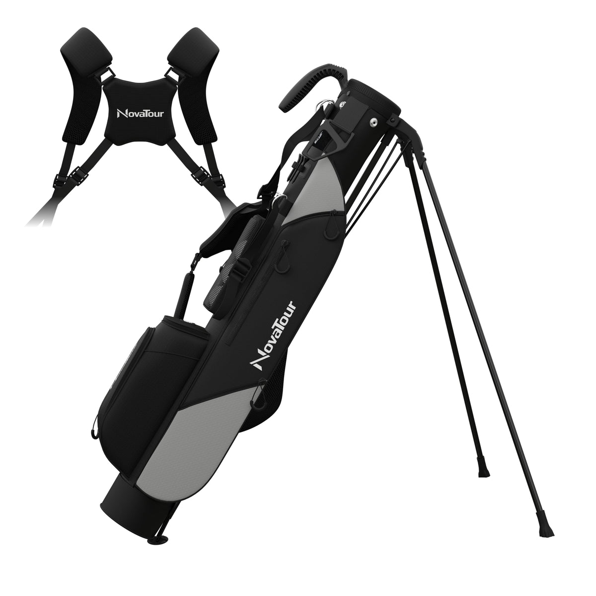 NovaTour Phantom Black golf bag front view, lightweight design for easy carrying