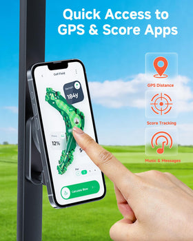 NOVRIDO magnetic mount on cart dash enables quick GPS access and scores