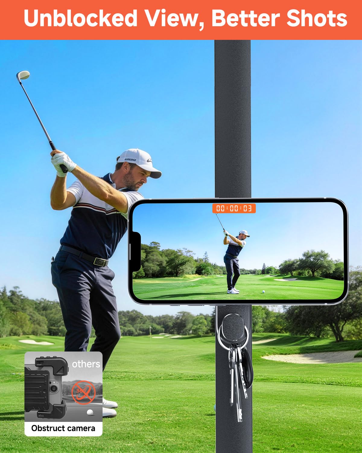 NOVRIDO bottom hook holds towel and keys for easy on-course access