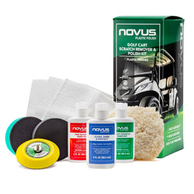 Novus 7760 polish bottles set for quick scratch removal on golf cart plastics