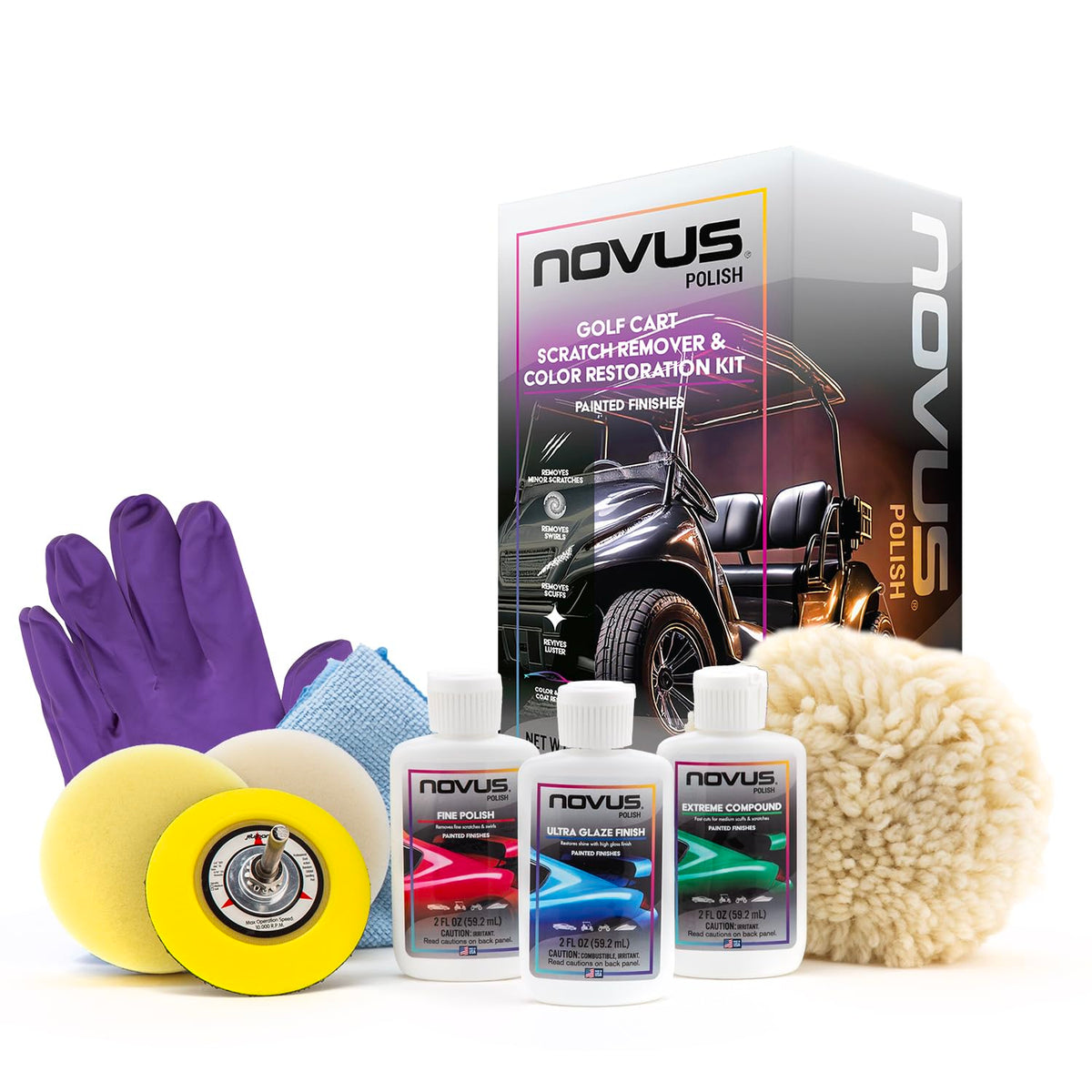 Novus 7765 front view with glossy refreshed golf cart paint.