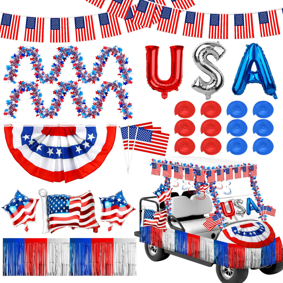 NOVWANG pleated flag adds bold patriotism to your golf cart float
